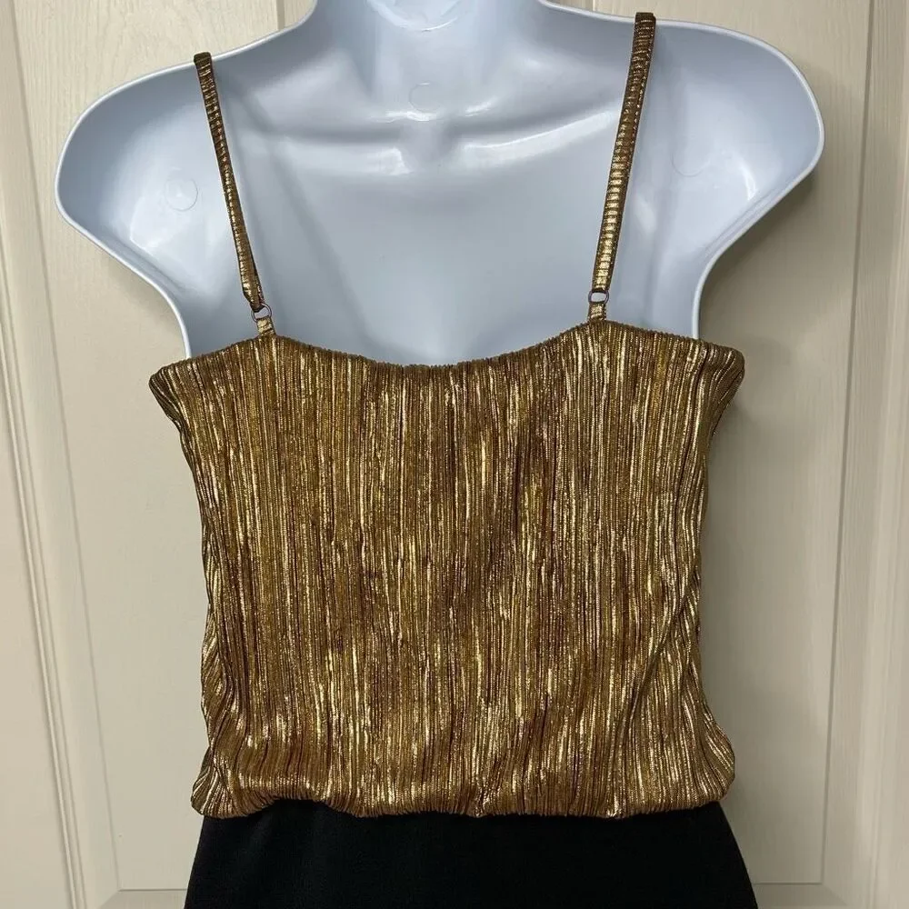 Forever 21 XXI Gold Plisse Blouson Mini Dress - Medium